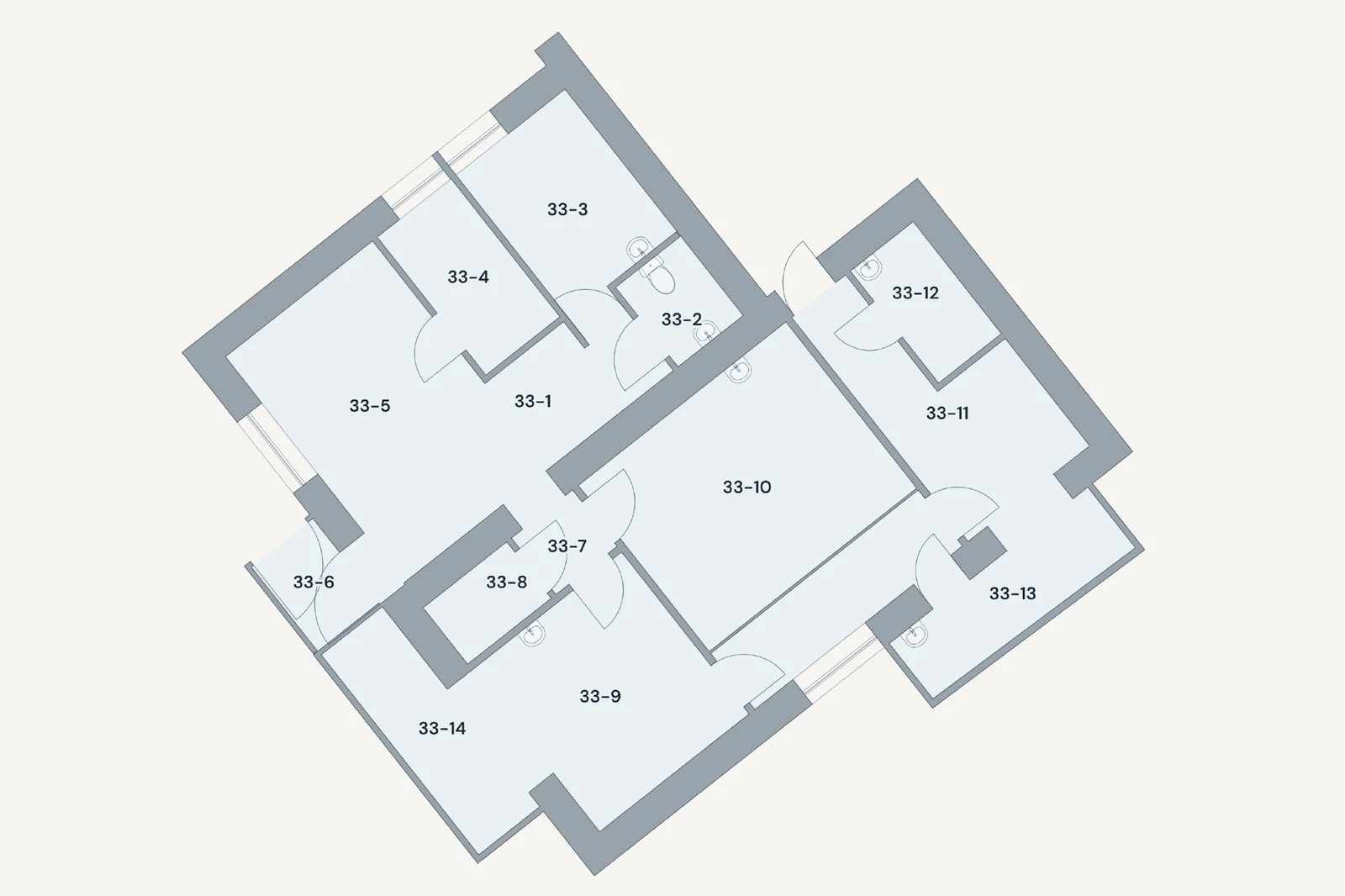 Prieš: esamas gydymo patalpų planas, 92,25 m², 14 patalpų