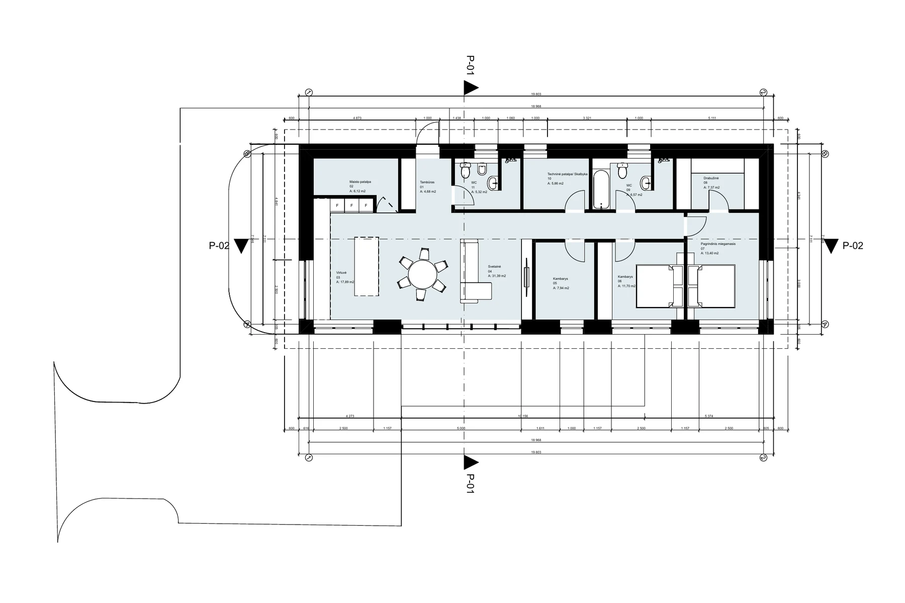 Brėžinys: pirmo aukšto planas po rekonstrukcijos, 118,24 m²